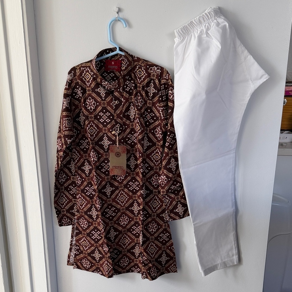 Indian Maroon Patterned Kurta Pajama set boy size 5